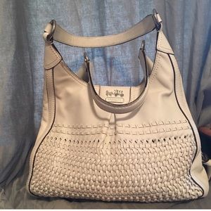 White Woven Maggie Coach shoulder bag